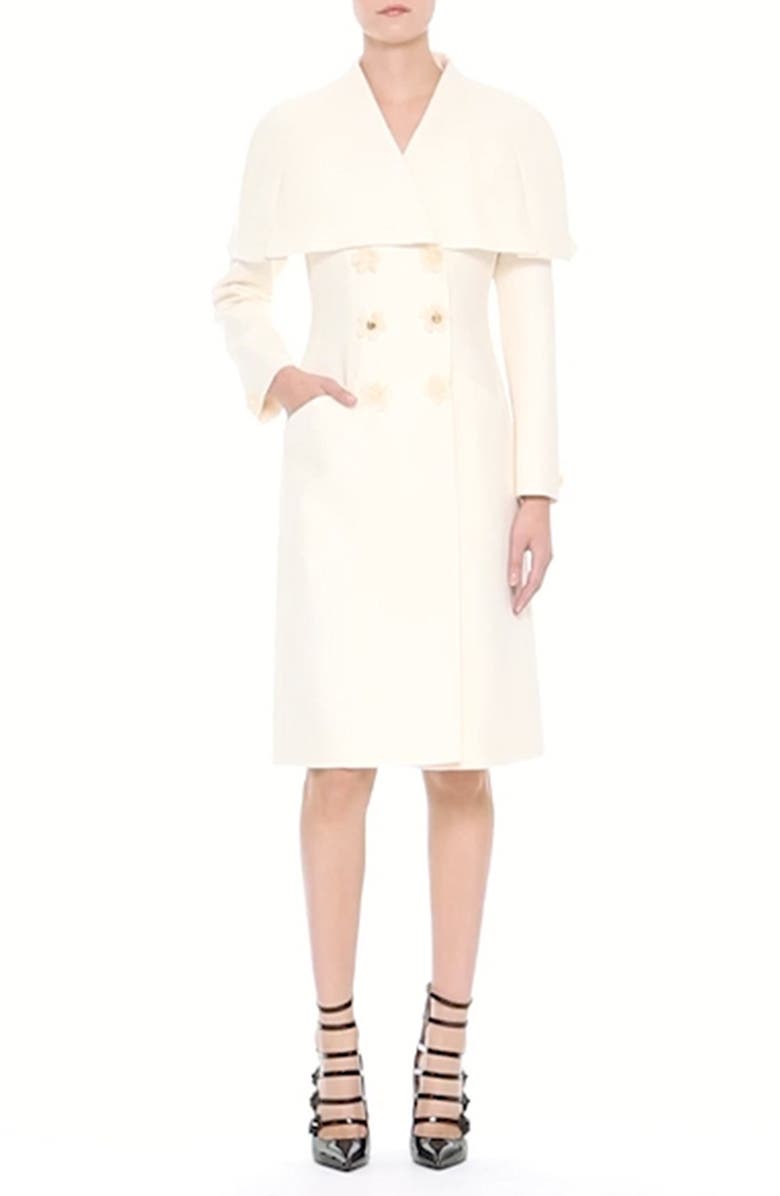 Fendi Floral & Crystal Embellished Wool & Silk Gazar Coat, Alternate, color, White