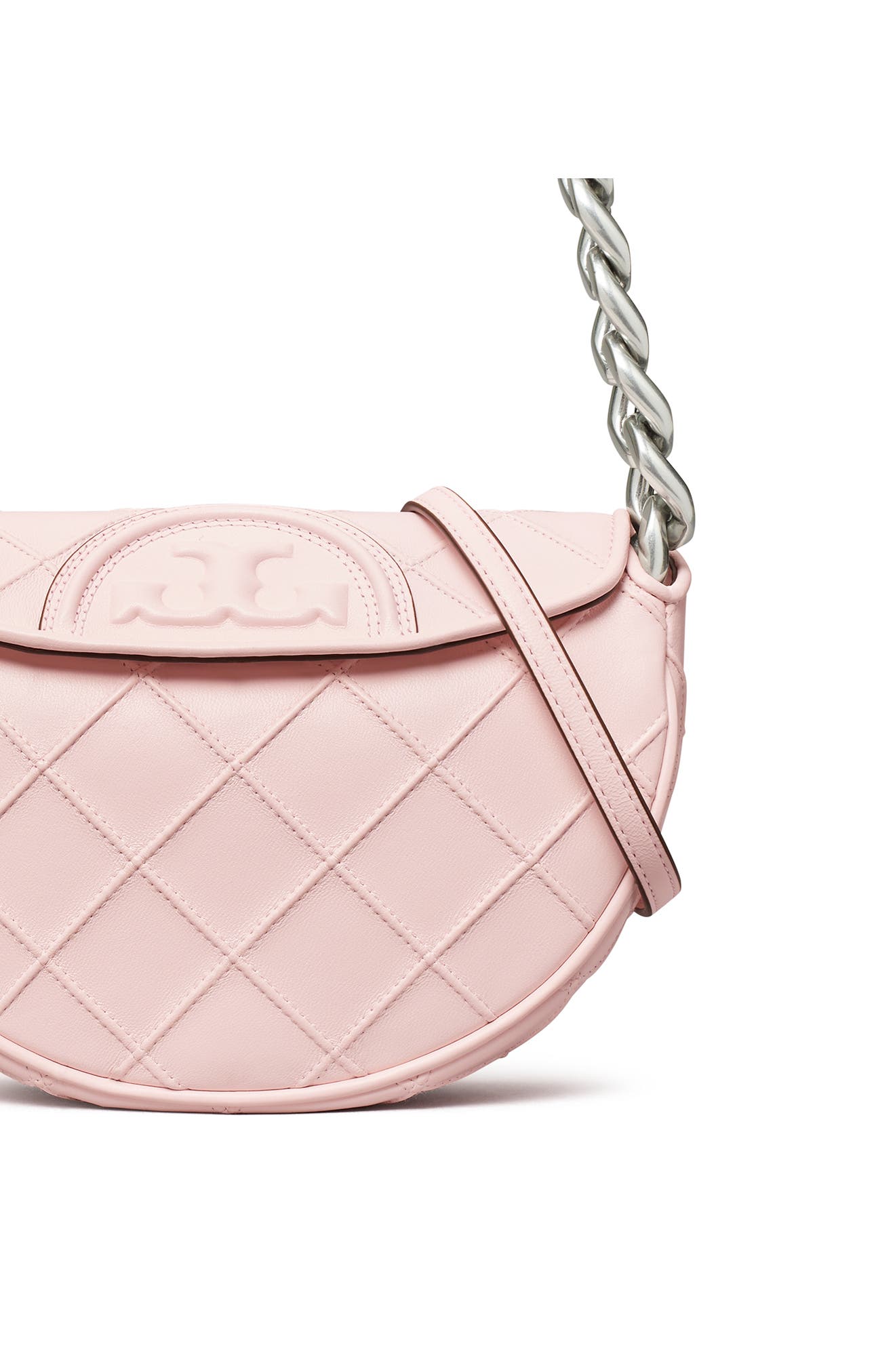 Tory Burch Mini Fleming Soft Crescent Shoulder Bag, Alternate, color, Pale Pink