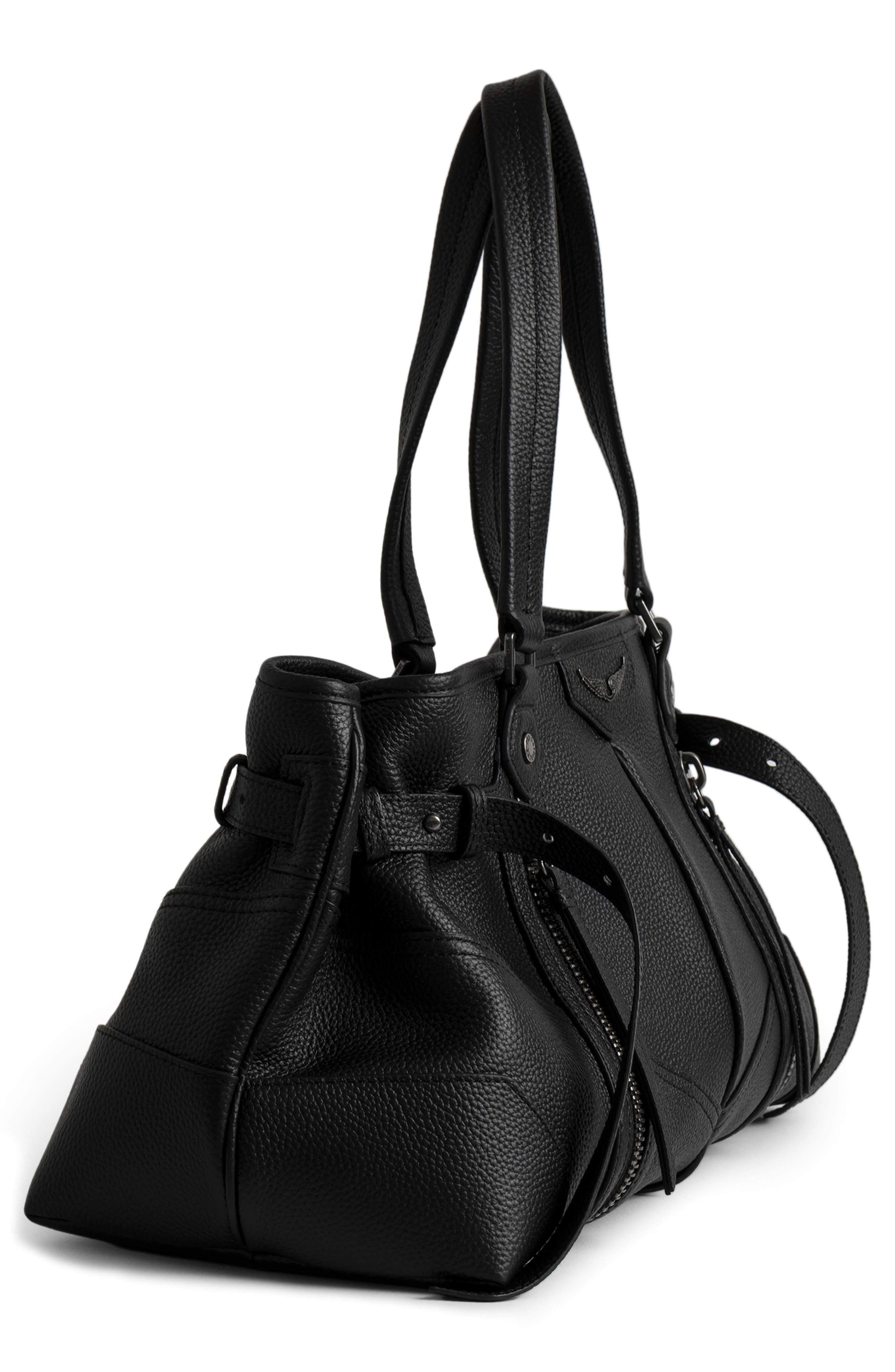 Zadig & Voltaire Sunny Grained Leather Shopper, Alternate, color, Black