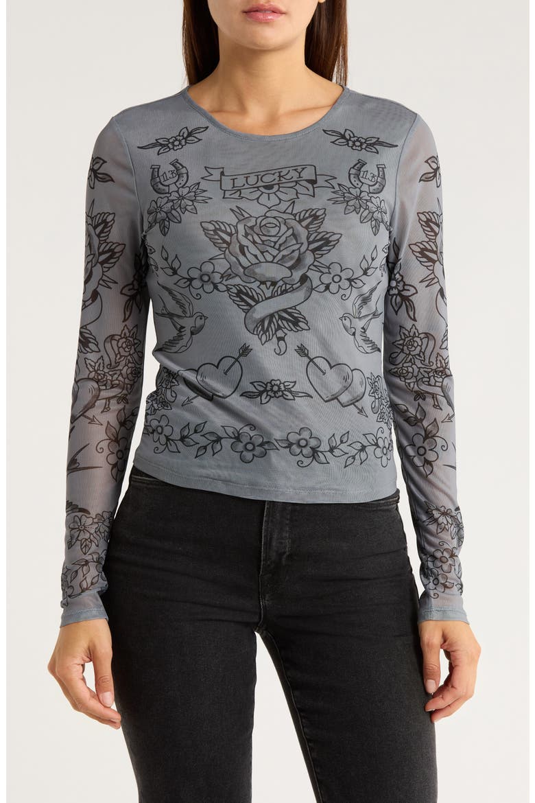 Long Sleeve Tattoo Print Top (Women) | Nordstromrack