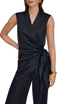 Donna Karan New York Pinstripe Side Tie Sleeveless Top