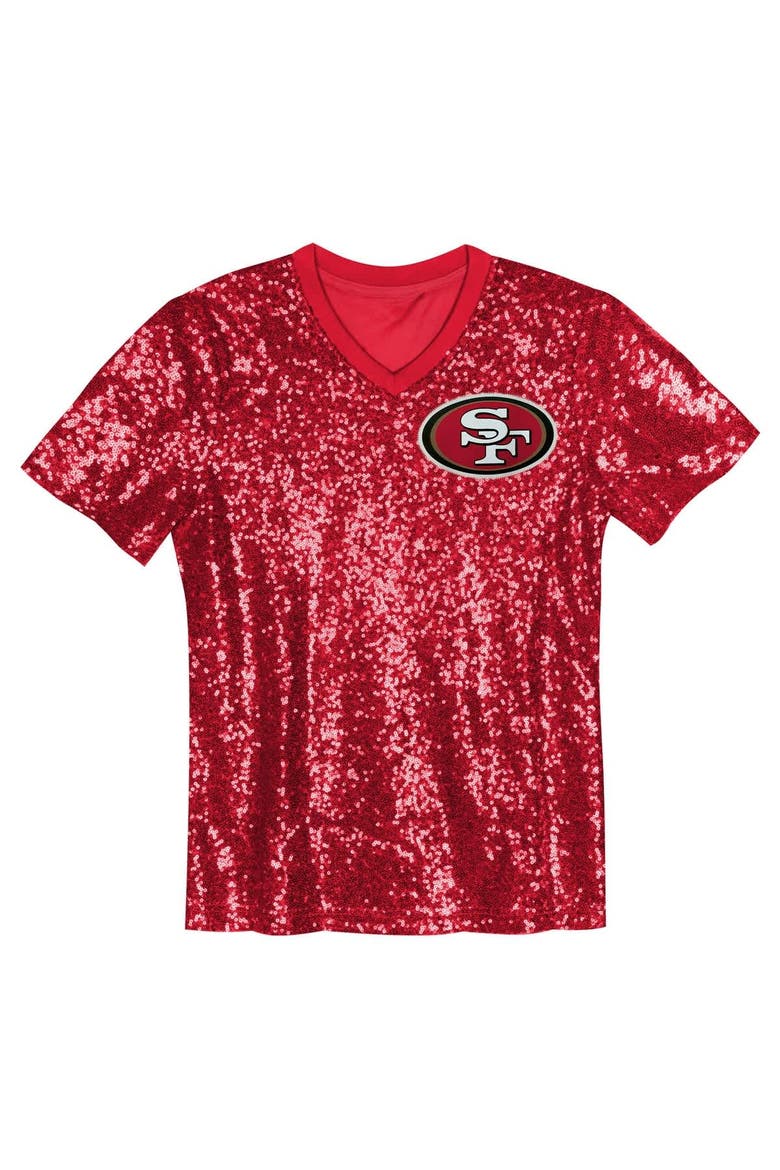 Girls Youth Christian McCaffrey Scarlet San Francisco 49ers Sequin V-Neck Fashion Jersey, Alternate, color, Scarlet