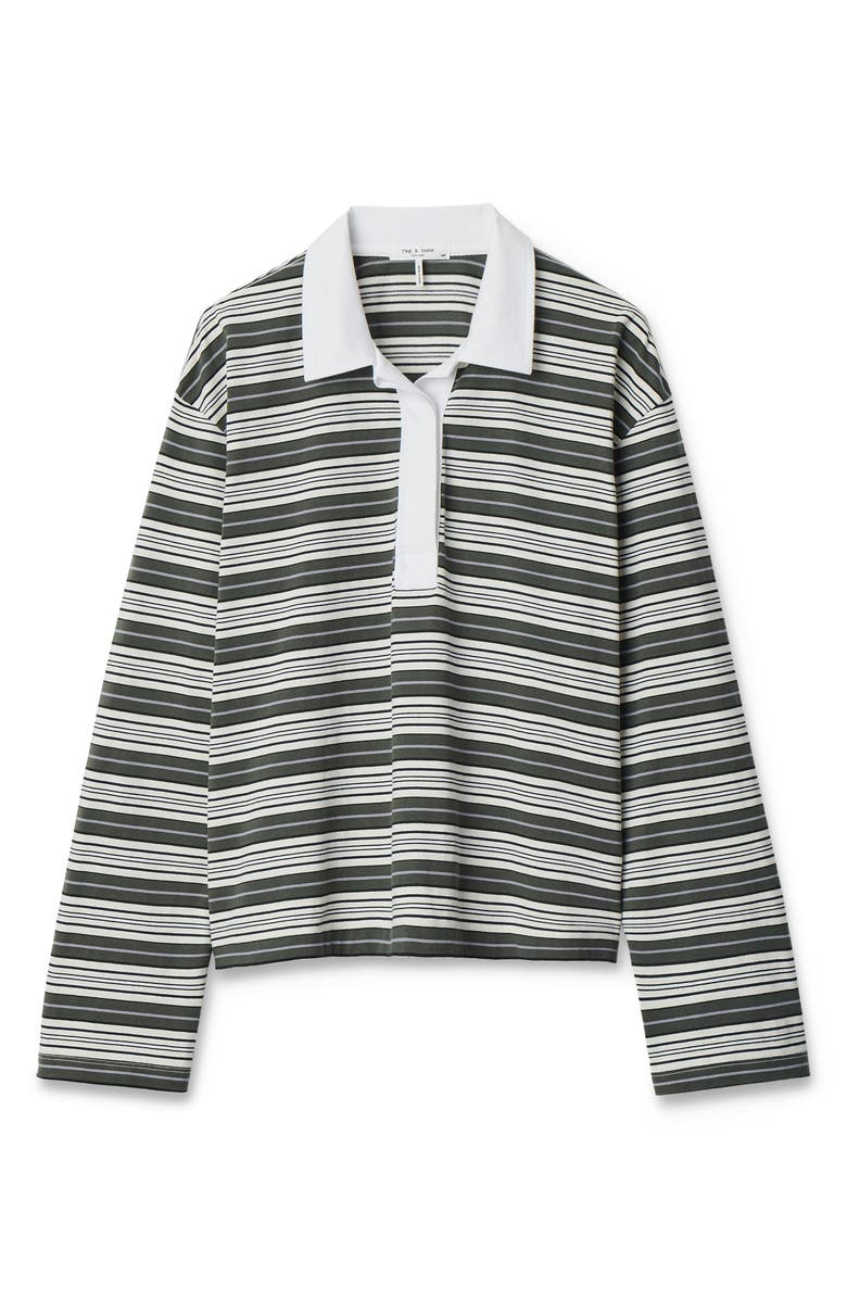 rag & bone Kelly Stripe Long Sleeve Cotton Polo, Alternate, color, Green Multi