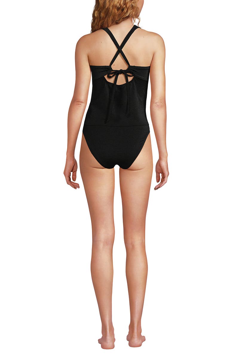 Lands' End Shine Ribbed Tankini Top and High Waisted Bottom Swimsuit Set, Alternate, color, Black Ottoman