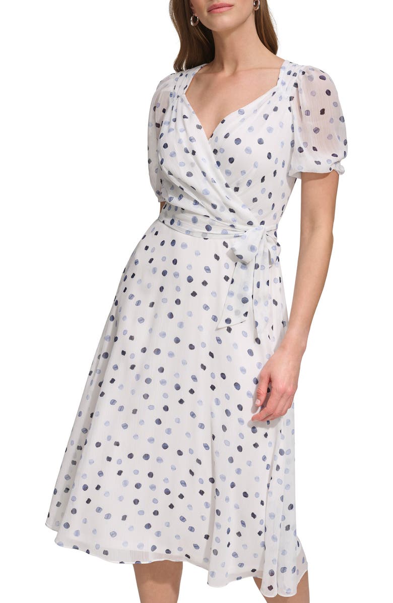 DKNY Polka Dot Fit & Flare Dress, Alternate, color, 
