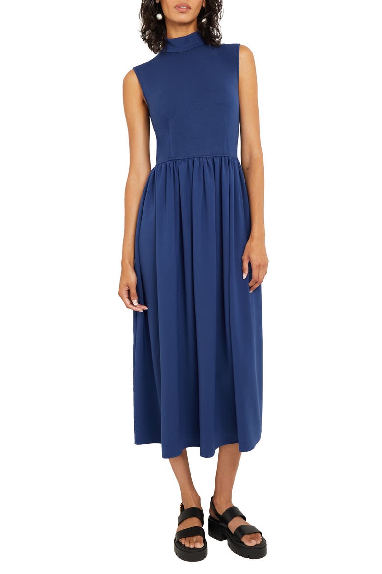Mixed Media Fit & Flare Dress, Main, color, OCEANIC