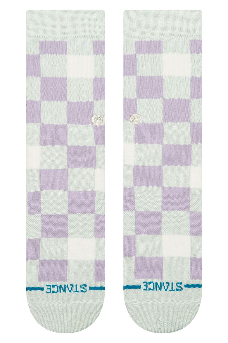 Kids' Chef Check Stretch Cotton Blend Crew Socks, Main, color, LILAC