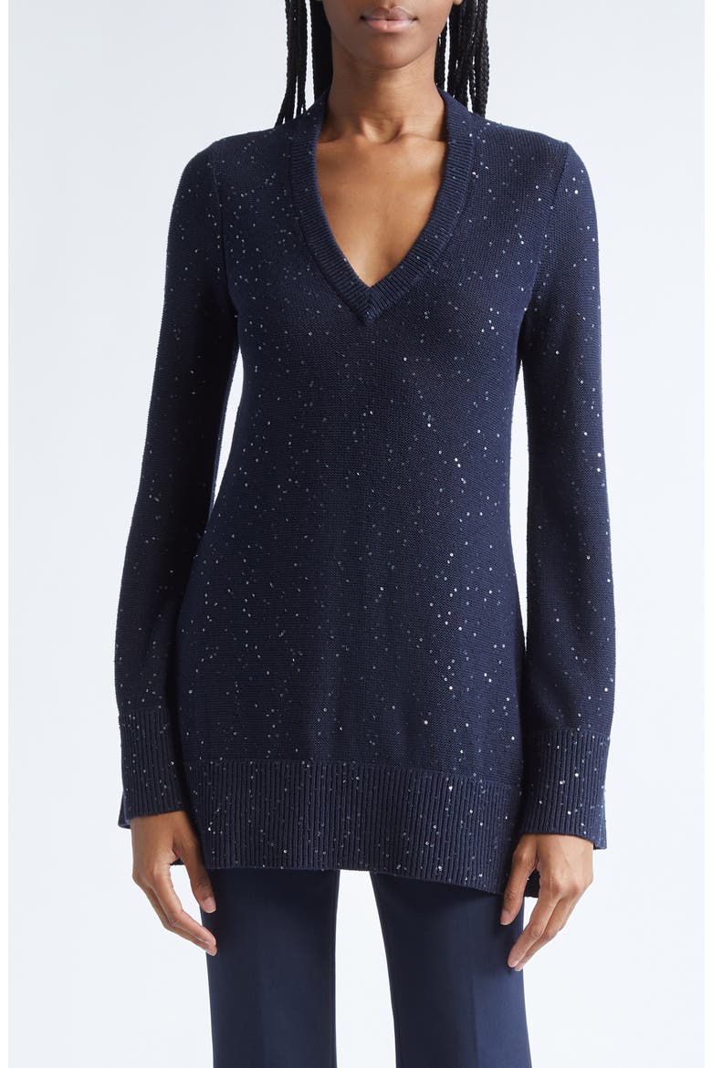 Sequin Linen & Cotton Sweater, Main, color, MIDNIGHT