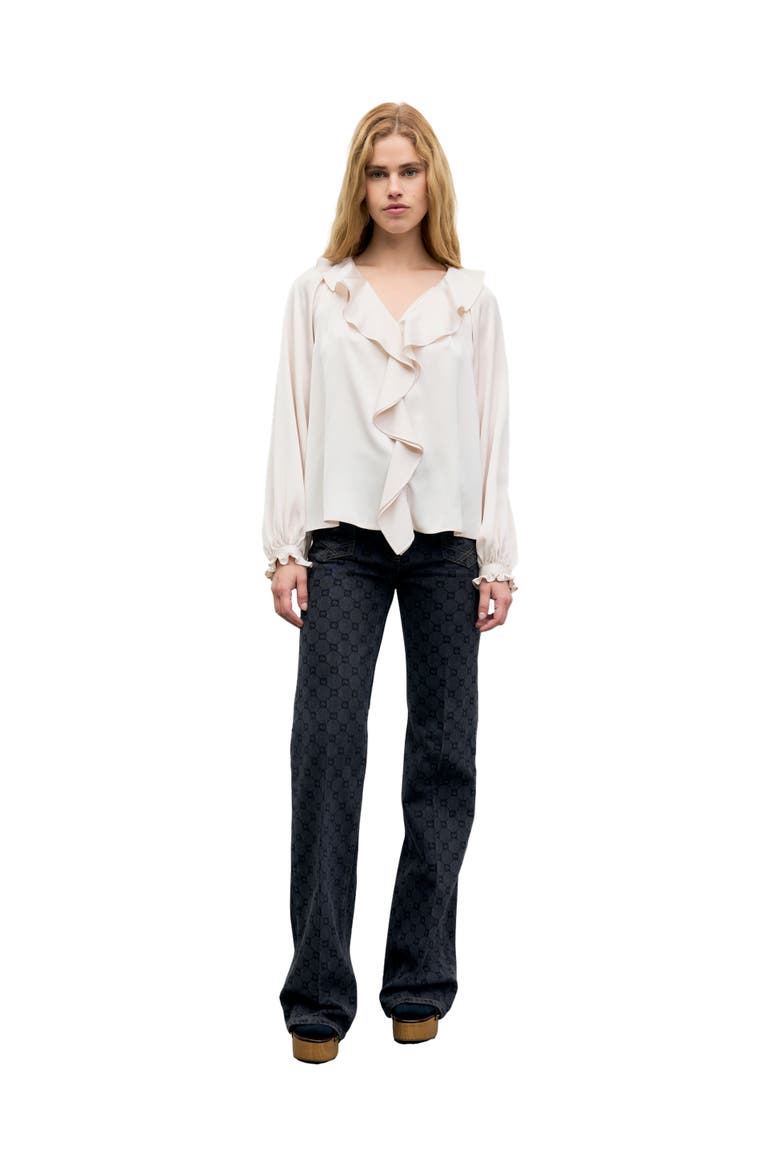 Lori Ruffle V-Neck Shirt, Alternate, color, Natural