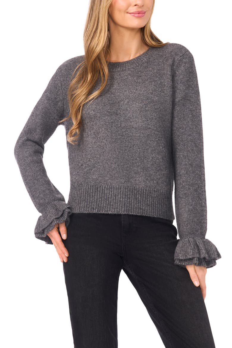 Ruffle Cuff Sweater, Main, color, MEDIUM HEATHER GREY