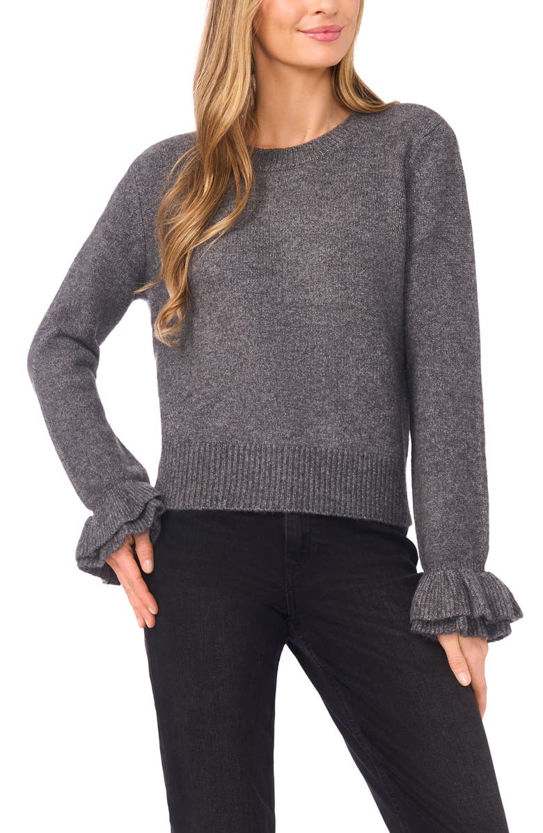 CeCe Ruffle Cuff Sweater, Main, color, Medium Heather Grey