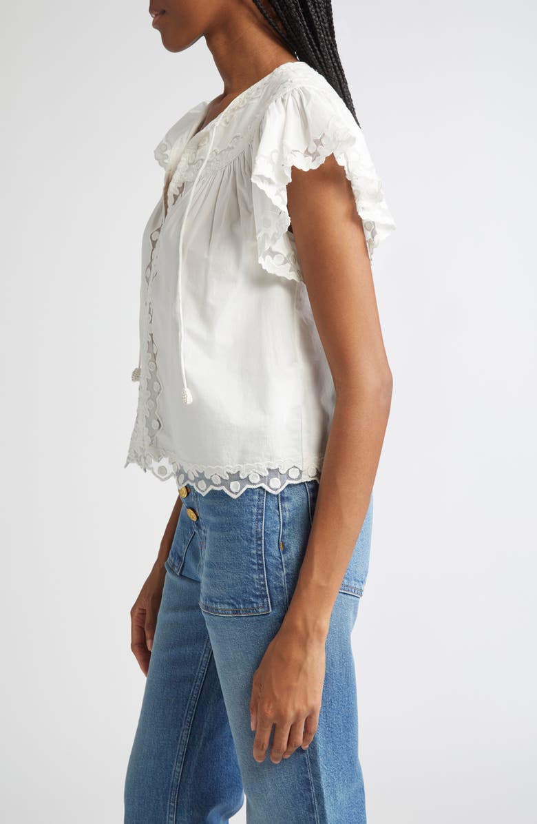 Ulla Johnson Effie Flutter Sleeve Cotton Top, Alternate, color, Pristine