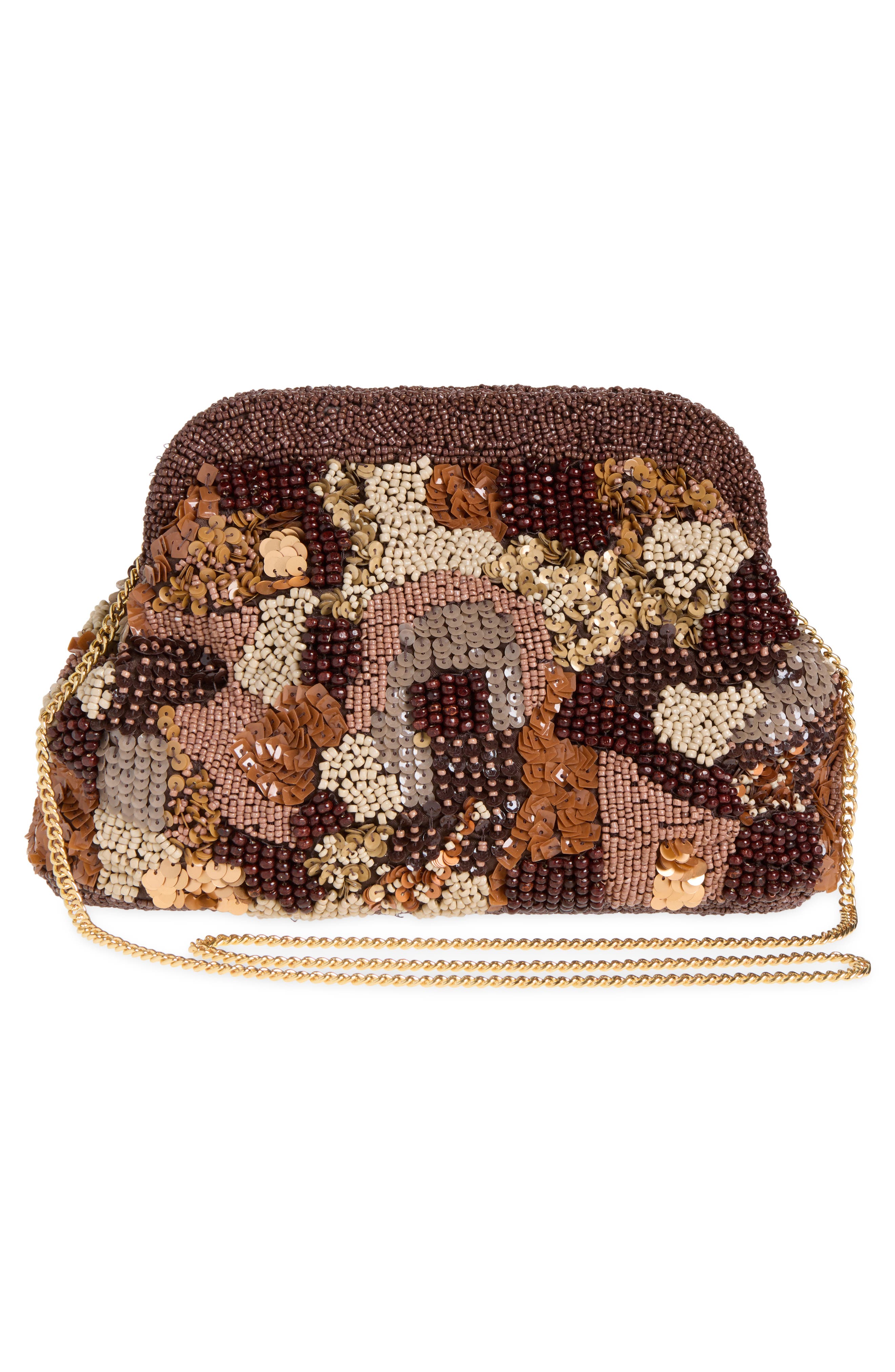 Tropic Beaded Clutch, Alternate, color, CHOCOLATE