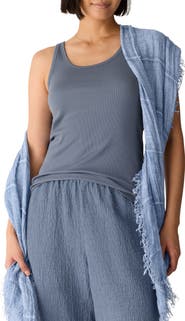 Eileen Fisher Slim Fit Scoop Neck Stretch Cotton Tank