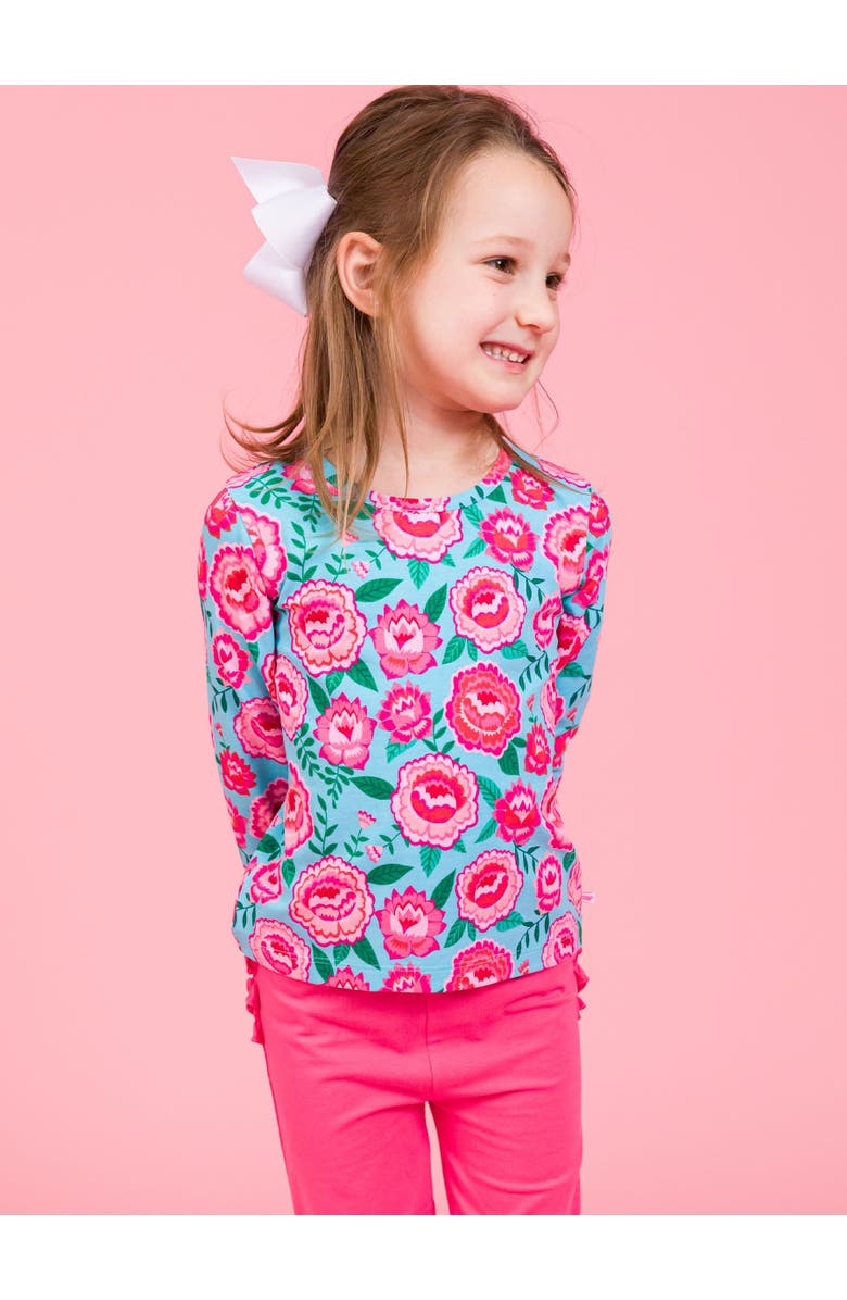 RuffleButts Knit Long Sleeve Ruffle Layering Tee, Alternate, color, Bright Blossoms