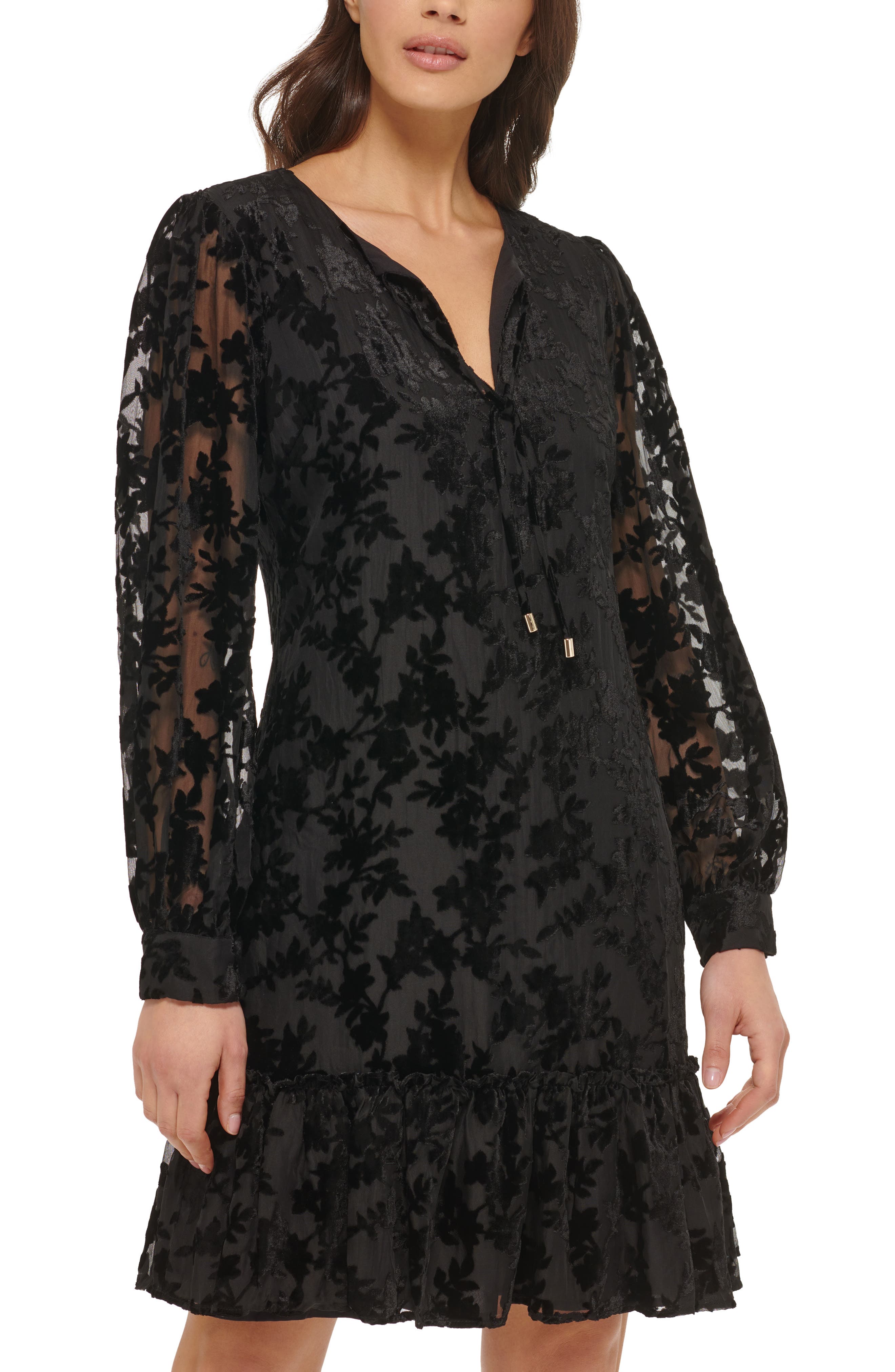 Kensie Velvet Burnout Long Sleeve Dress (Women) | Nordstromrack