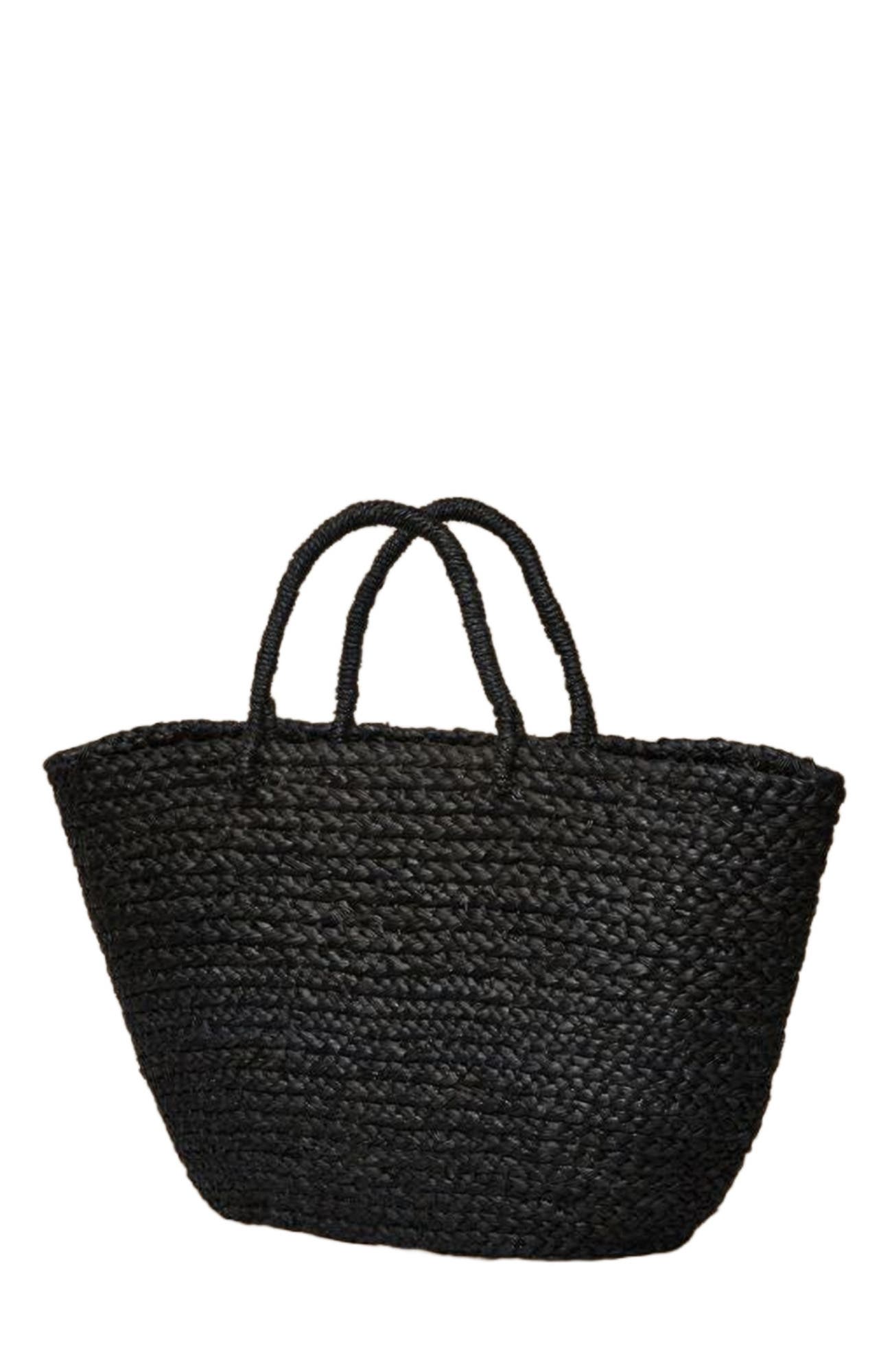 indego africa Braided Raffia Day Bag Black, Main, color, Black