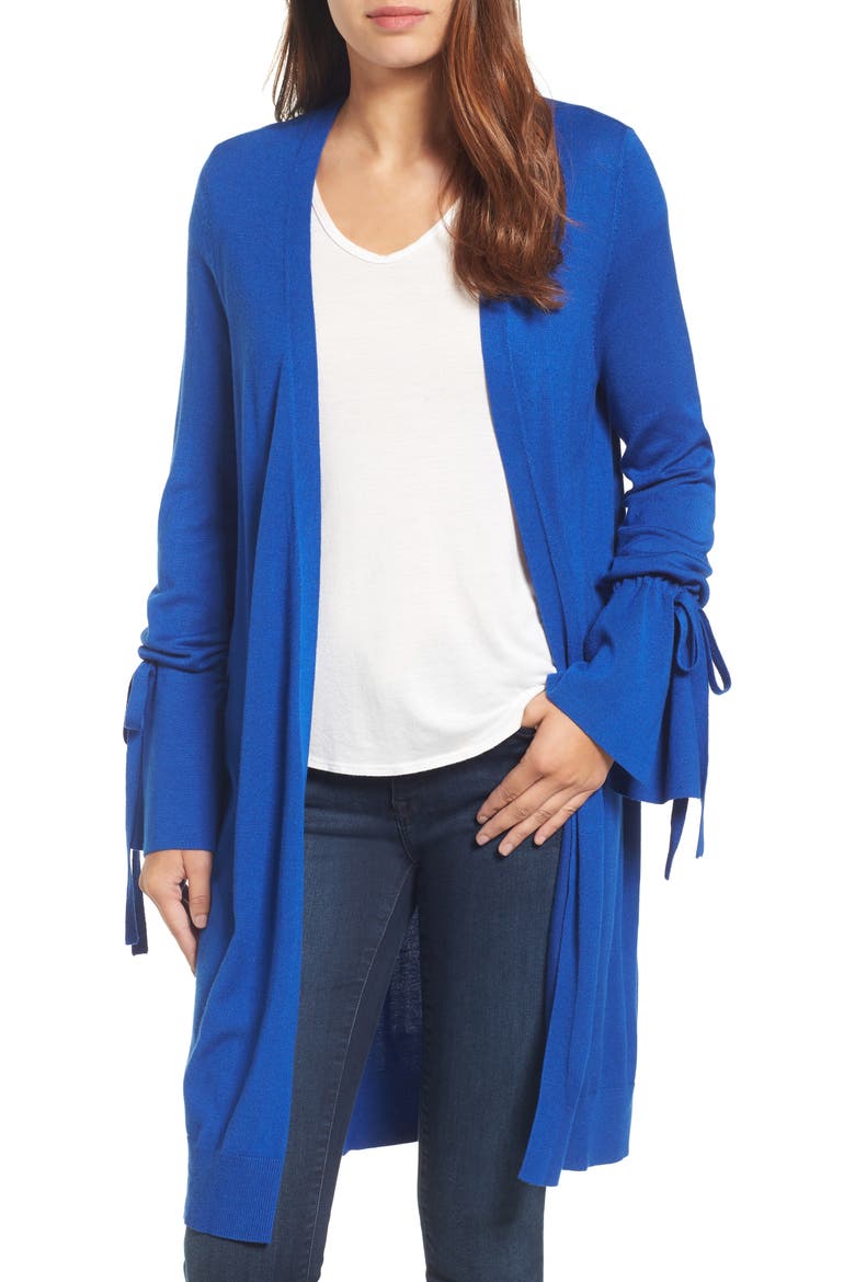 Lightweight Tie Sleeve Cardigan, Main, color, BLUE SURF