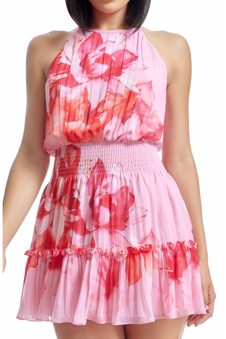 Kaylee Floral Plissé Cocktail Minidress, Alternate, color, BLUSH MULTI