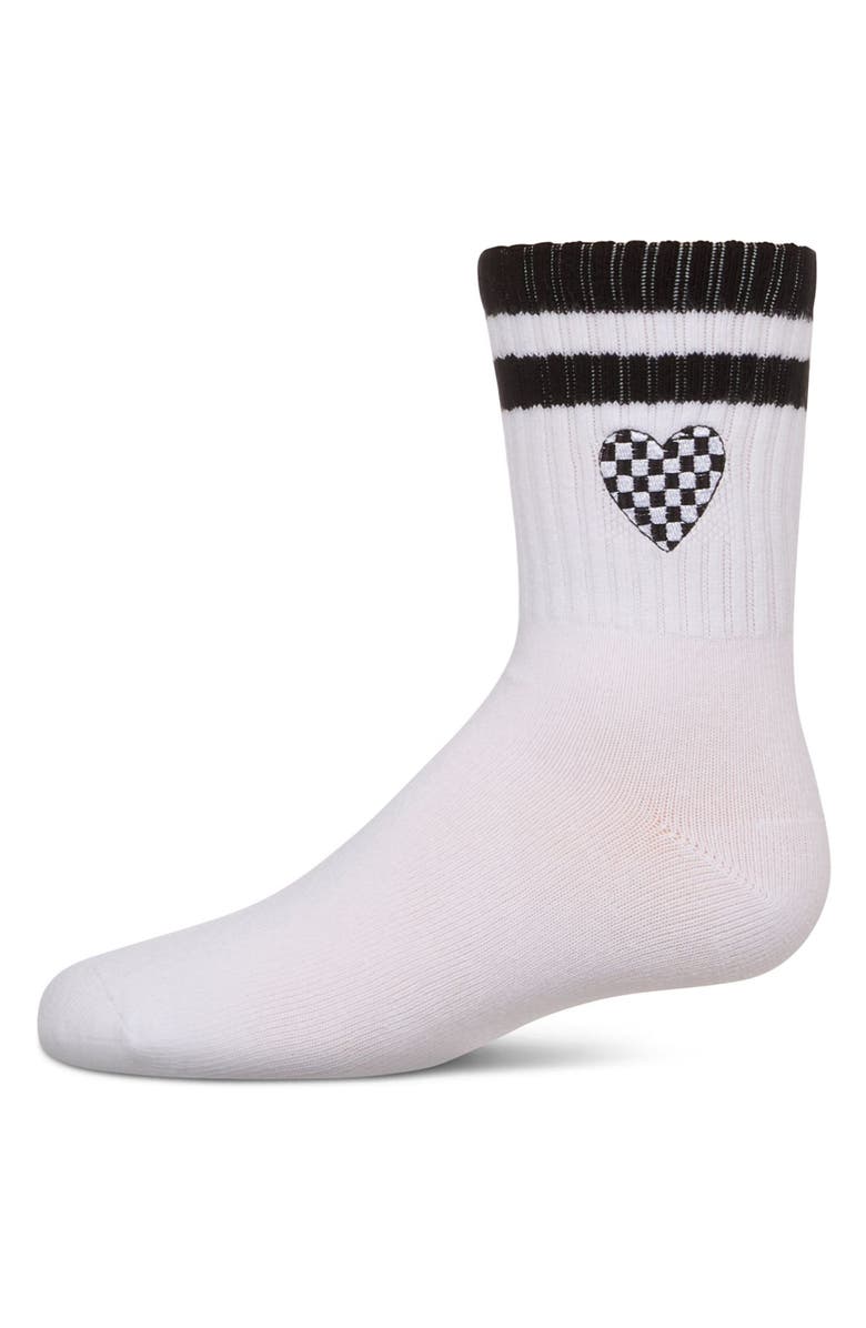MeMoi Checkered Heart Crew Socks, Main, color, Black