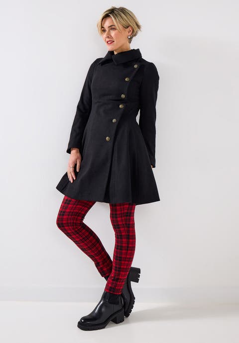 Asymmetrical Wool Blend A Line Coat (plus)