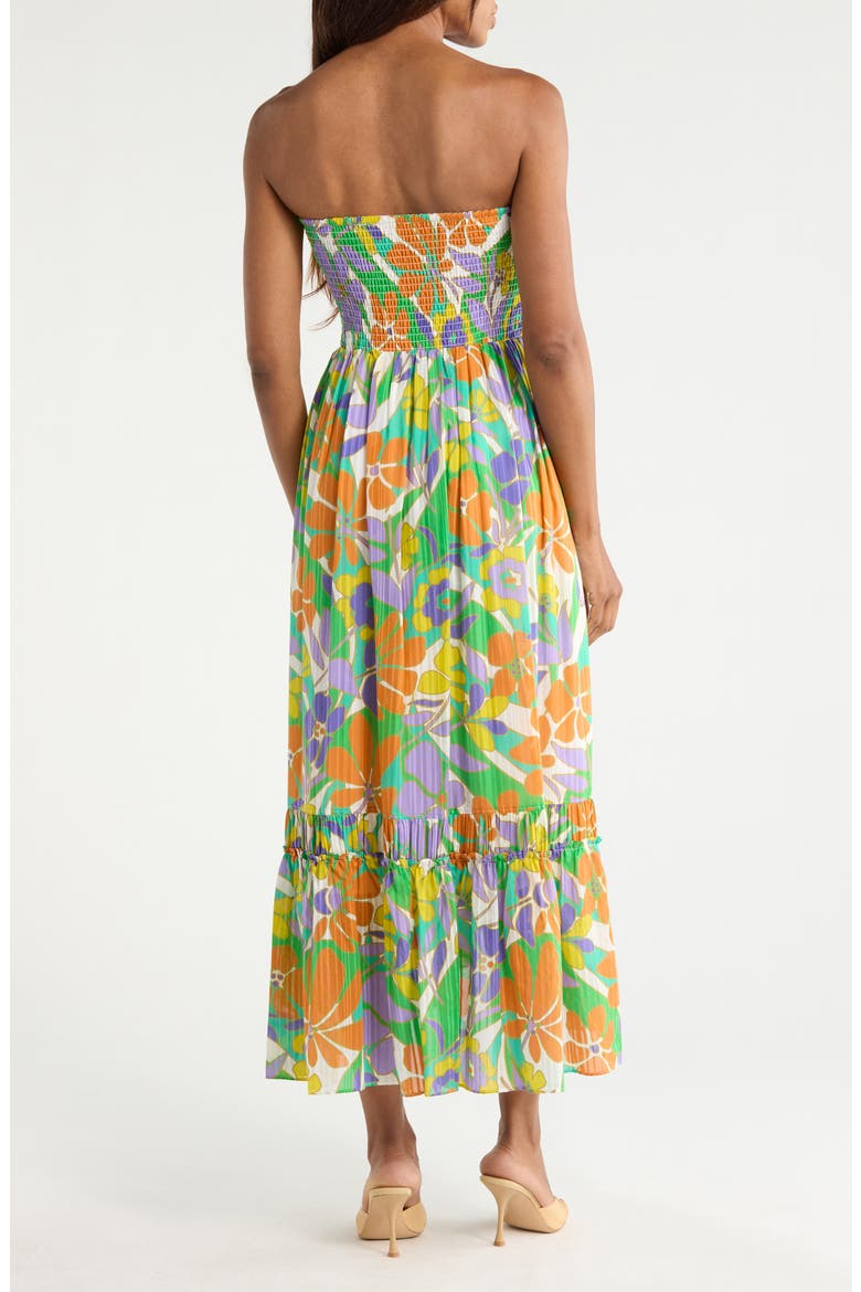 Murphy Floral Strapless Plissé Maxi Dress, Alternate, color, RETRO GARDEN