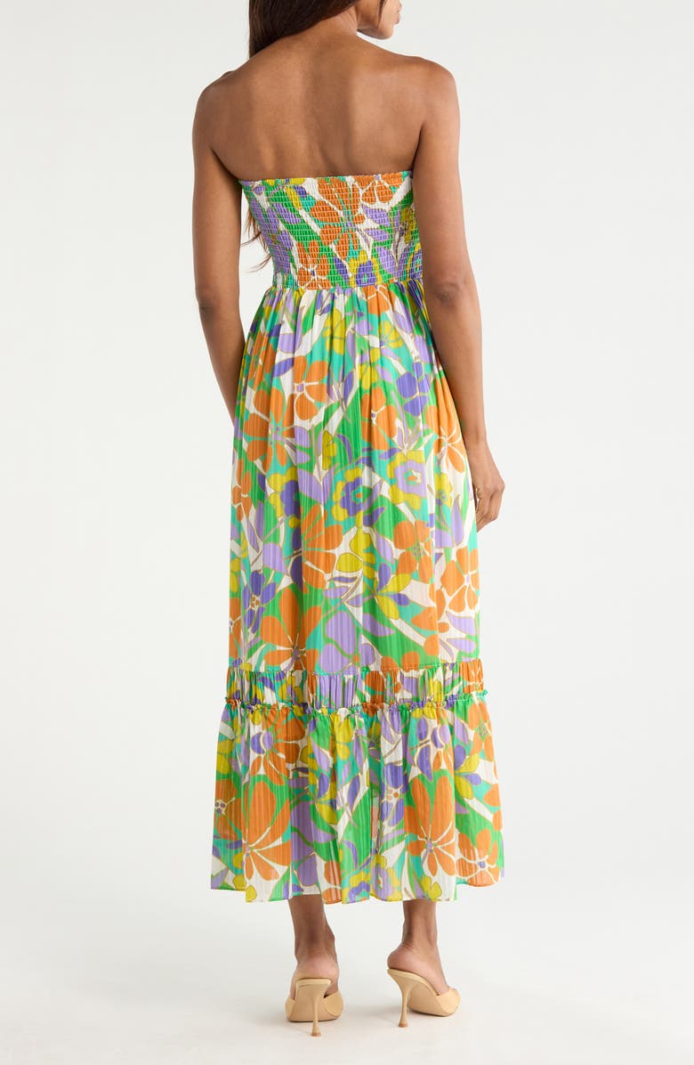 Ramy Brook Murphy Floral Strapless Plissé Maxi Dress, Alternate, color, 