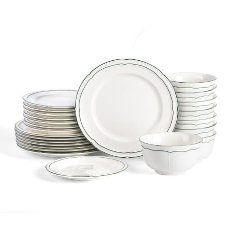 Victory 24-Piece Porcelain Dinnerware Set, Colored Rim
