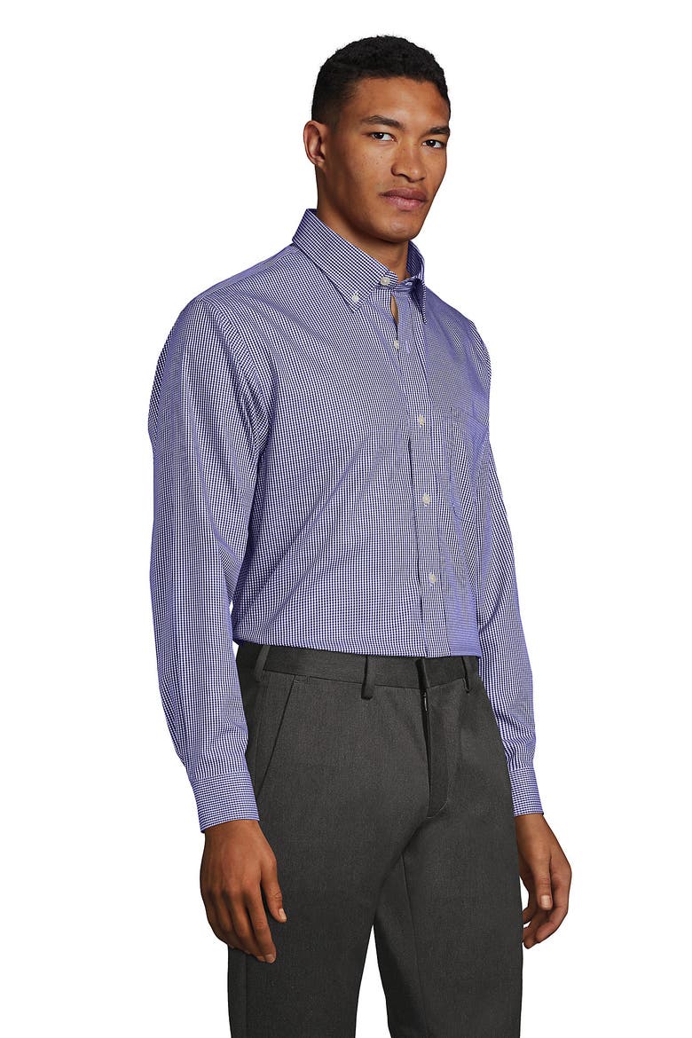 School Uniform  Tailored Fit No Iron Solid Supima Cotton Pinpoint Buttondown Collar Dress Shirt, Alternate, color, Rich Sapphire Check