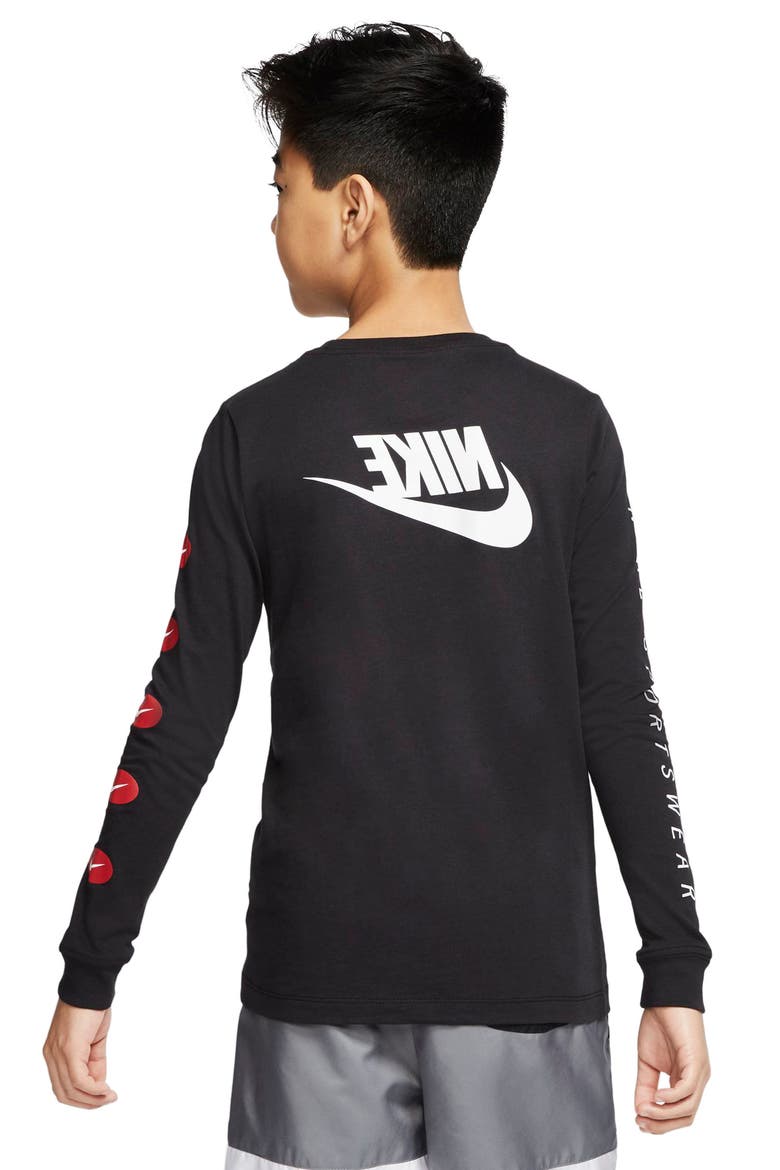 Kids' Sportswear Long Sleeve Logo Graphic Tee, Alternate, color, BLACK