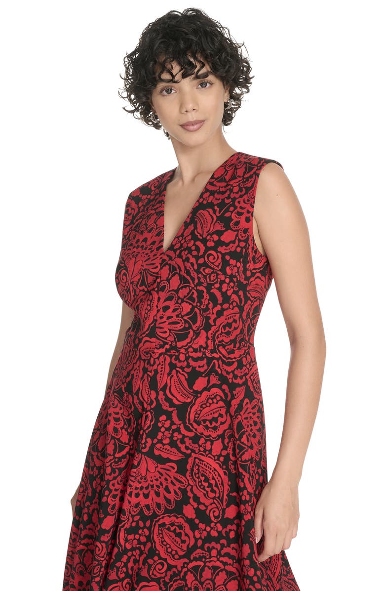 Tommy Hilfiger Floral Chiffon Midi Dress, Alternate, color, Blk/ Scarlett