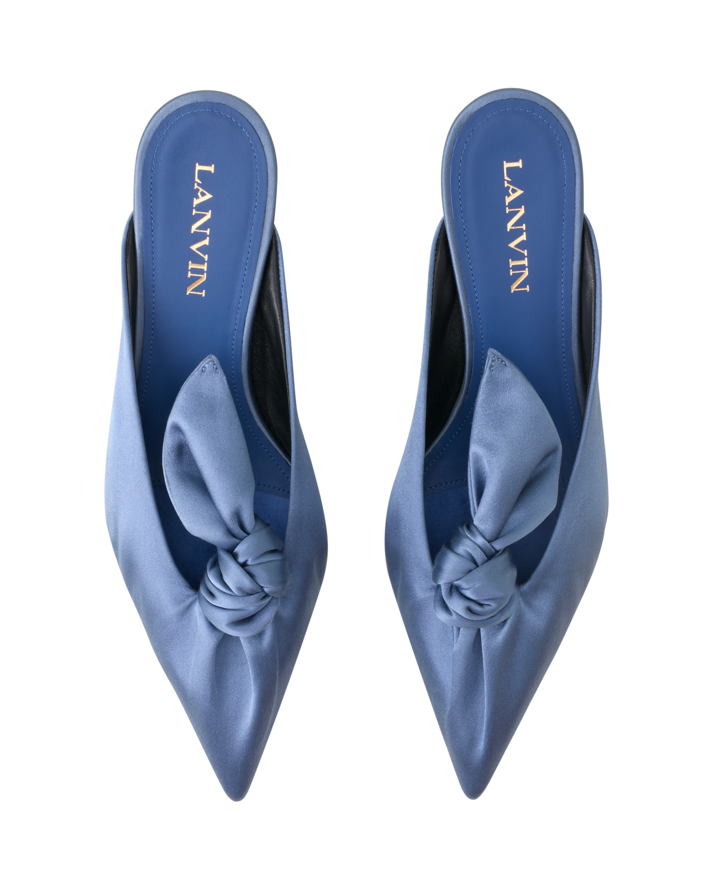 Lanvin Midnight Step Heeled Mules With A Satin Bow, Alternate, color, Lanvin Blue