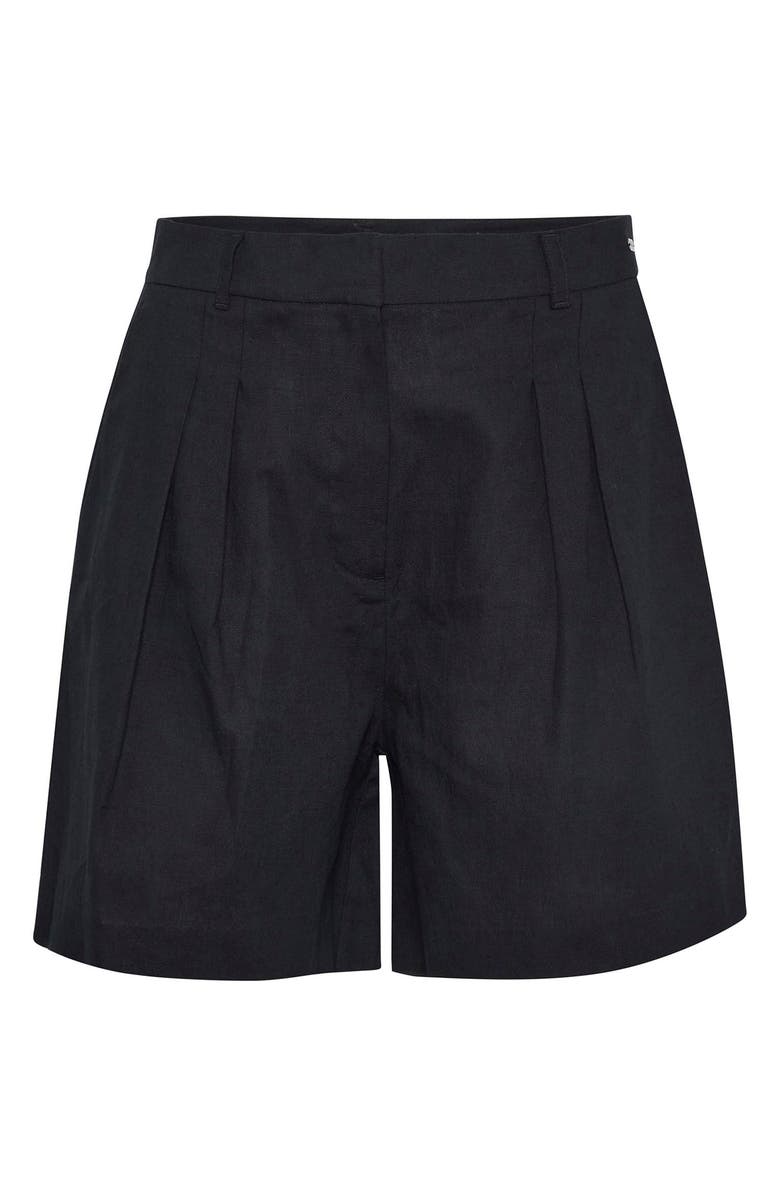 Barbour Luna Pleated Cotton & Linen Shorts, Alternate, color, Black