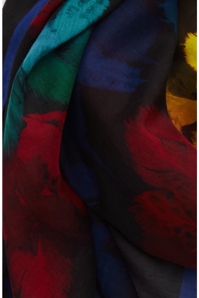 Alexander McQueen Feather Border Pareo, Alternate, color, BLACK/ BLUE