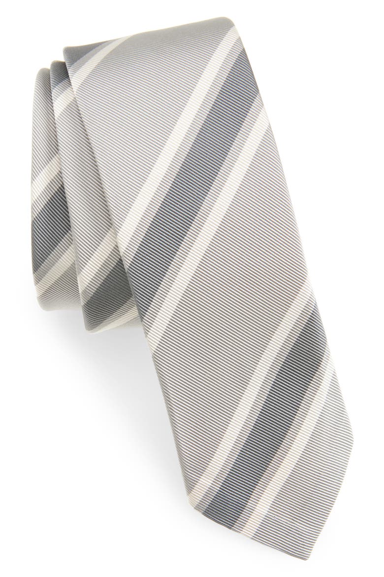 Classic Repp Stripe Silk & Cotton Tie, Main, color, MEDIUM GREY