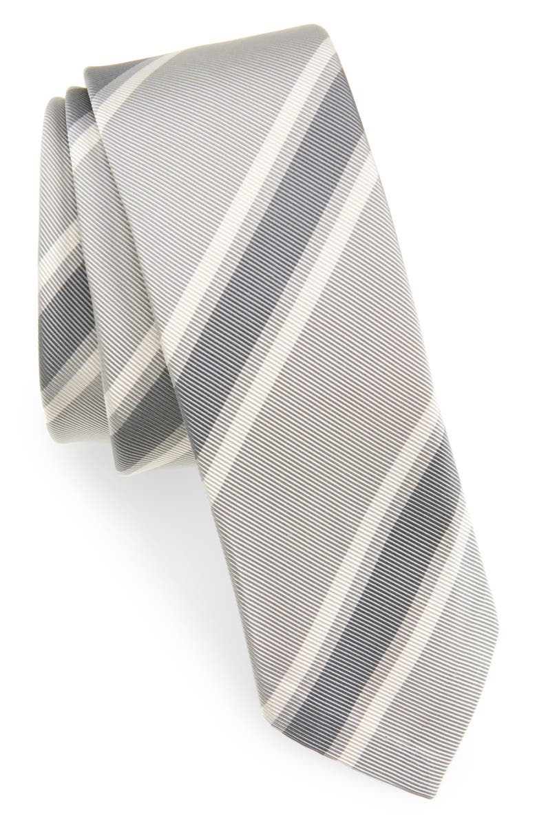 Thom Browne Classic Repp Stripe Silk & Cotton Tie, Main, color, Medium Grey