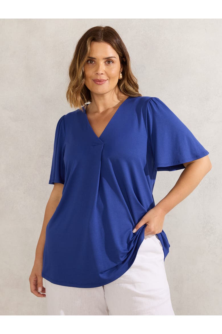 Jersey Flutter Sleeve V-Neck T-Shirt, Main, color, Blue