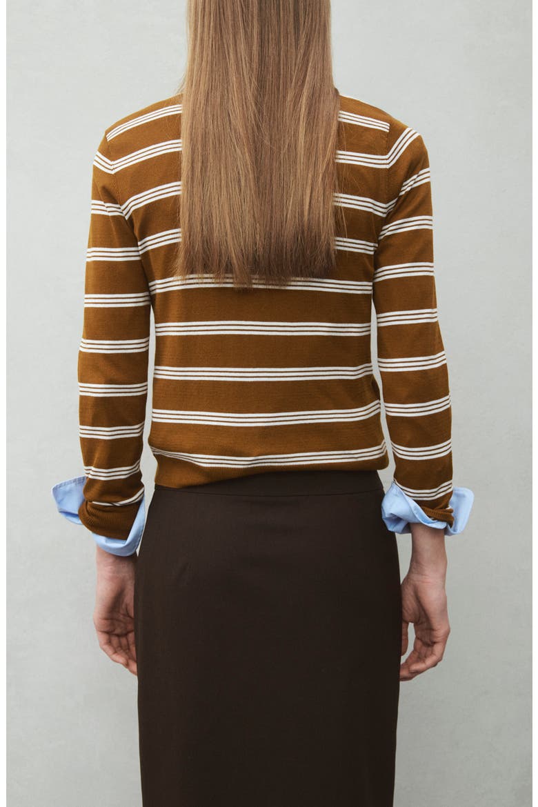 Stripe Collared Cardigan, Alternate, color, CARAMEL