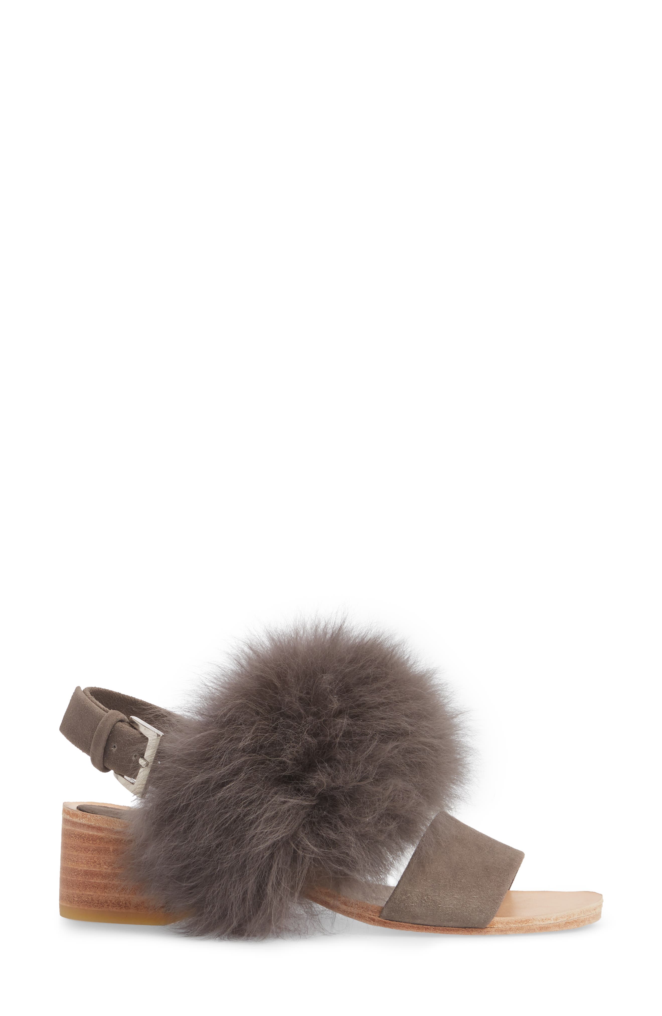 Clemence Genuine Alpaca Fur Sandal, Alternate, color, GREY SUEDE