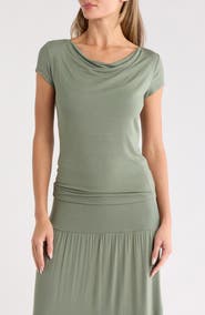 Renee C Solid Cowl Neck Cap Sleeve T-Shirt