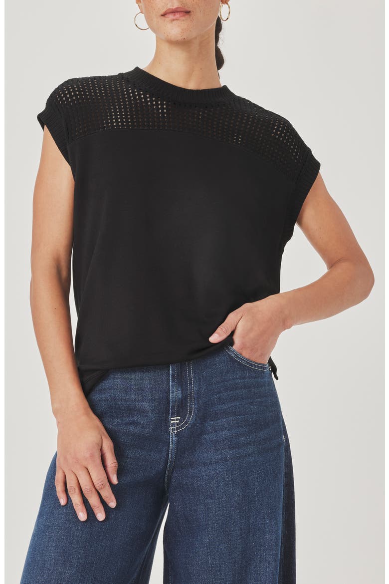 Jada Pointelle Cap Sleeve T-Shirt, Main, color, BLACK