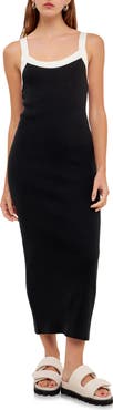 Grey Lab Square Neck Sleeveless Ribbed Midi Dress