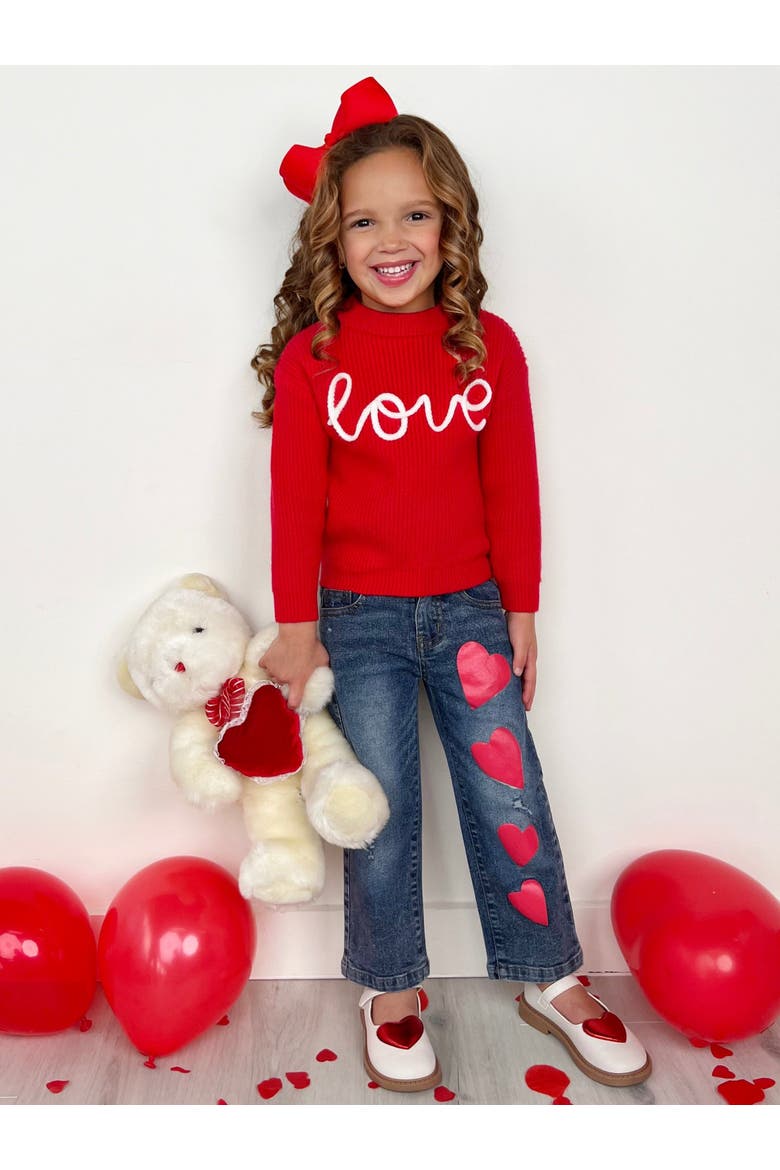 Red Love Sweater and Heart Denim Pant Set, Alternate, color, Red