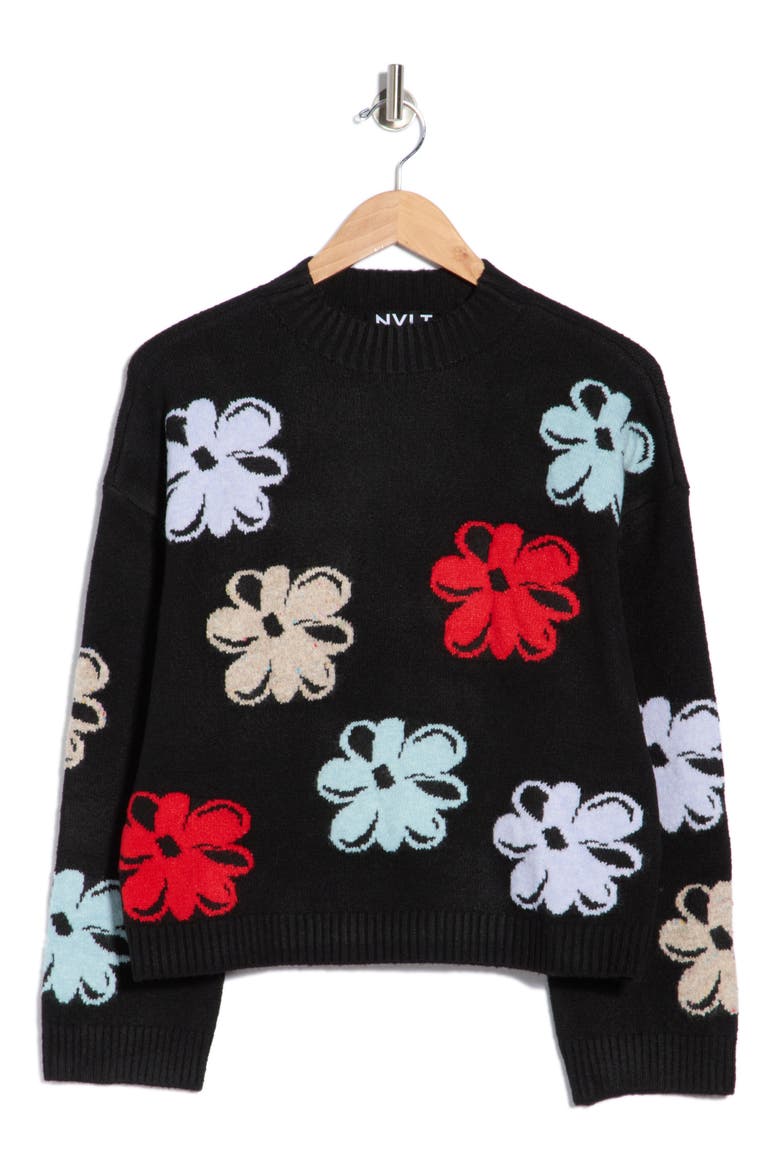 Mock Neck Floral Sweater, Main, color, BLACK FLORAL