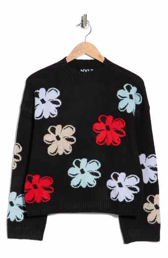 Mock Neck Floral Sweater