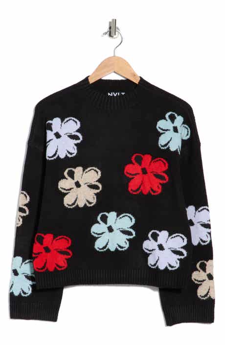 Mock Neck Floral Sweater