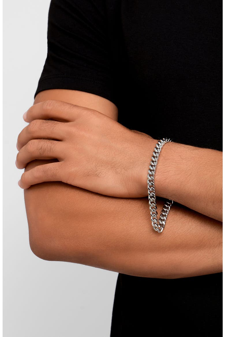 Men's Curb Chain Bracelet & Necklace Set, Alternate, color, SILVER
