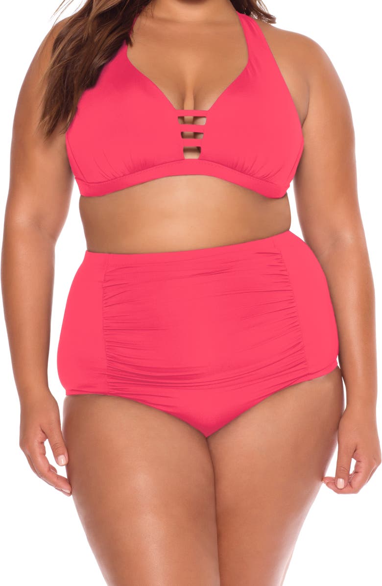 Becca Tab Inset Bikini Top, Alternate, color, Geranium