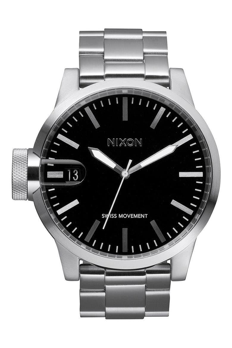 'The Chronicle' Stainless Steel Watch, 48mm, Main, color, BLACK