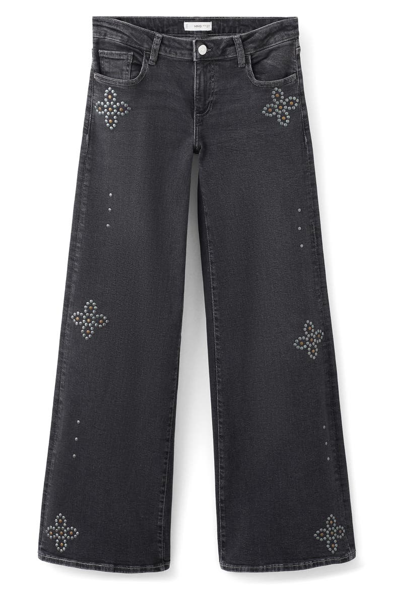 Studded Low Rise Wide Leg Jeans, Alternate, color, BLACK DENIM